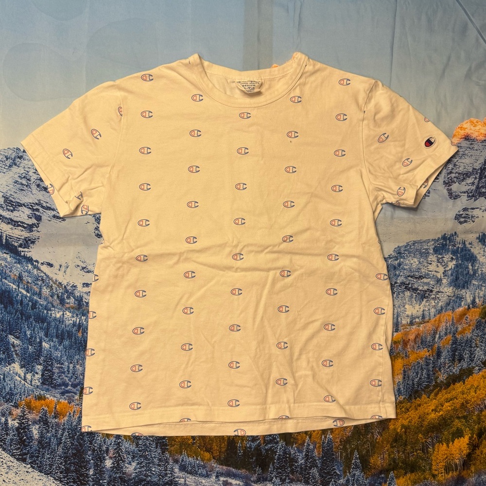 White Champion All-over logo Tee